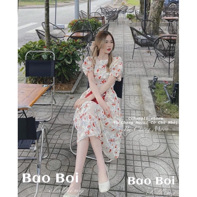 Váy Hoa Cam Xếp Ly Ngực Dáng Xoè Siêu Xinh Có Ảnh Thật Kèm Video