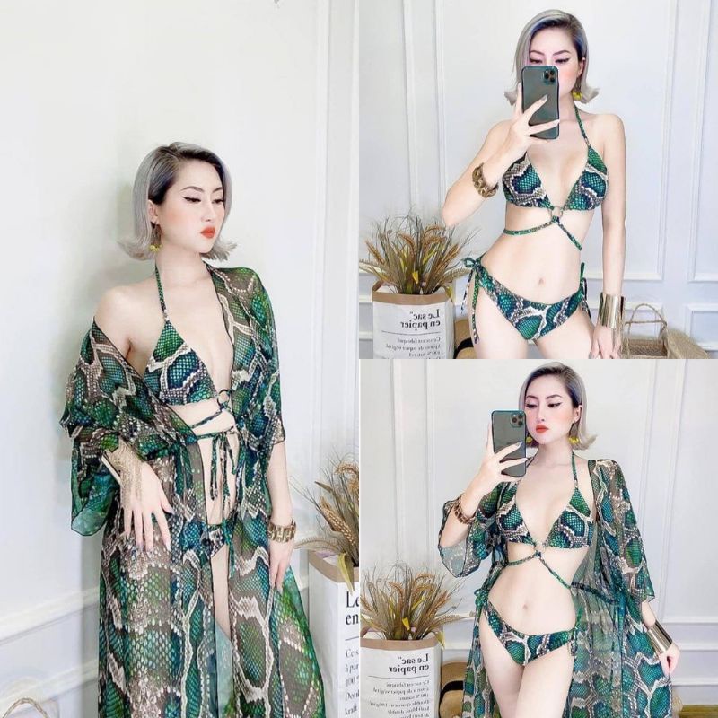 bikini đồ bơi sét 3 món da rắn kem hinh anh thật bao kiem hàng