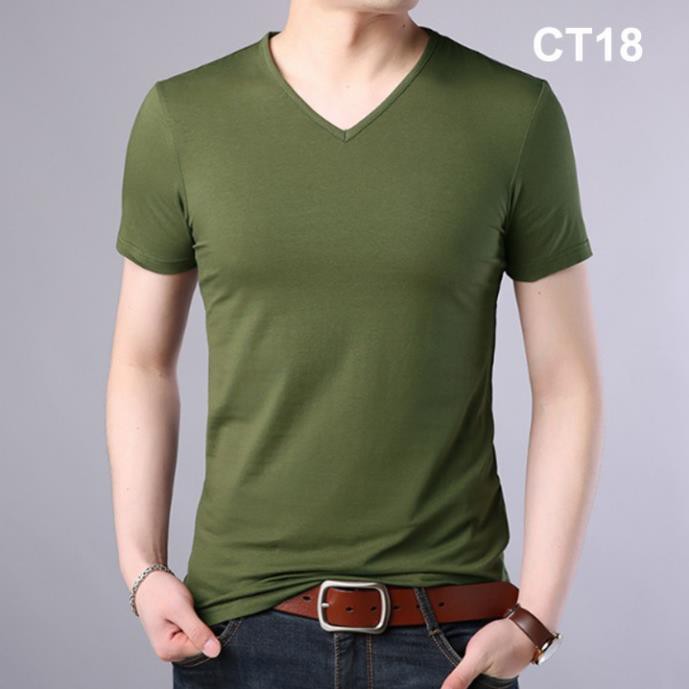 [Hot Sale] Áo thun nam cổ tim tay ngắn dáng body chất 100% cotton đẹp nhiều màu thời trang ⚡ *