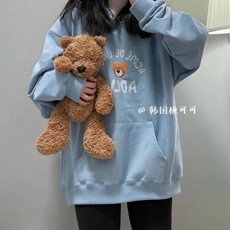 Áo khoác hoodie tay phồng in gấu ADLV freesize ,vải nỉ ngoại dày dặn