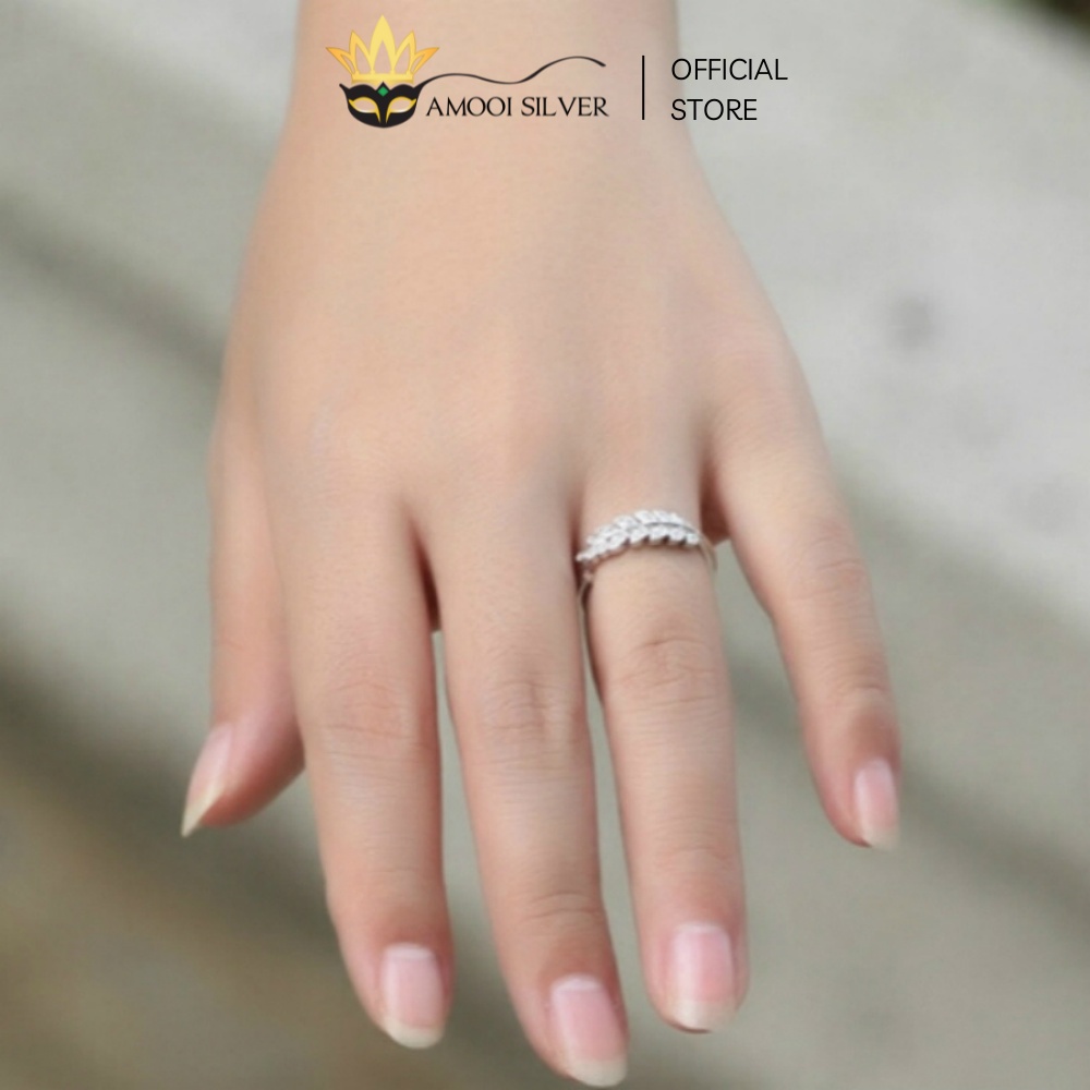 Nhẫn bạc S925 freesize lá nạm đá - Amooi Silver AN02