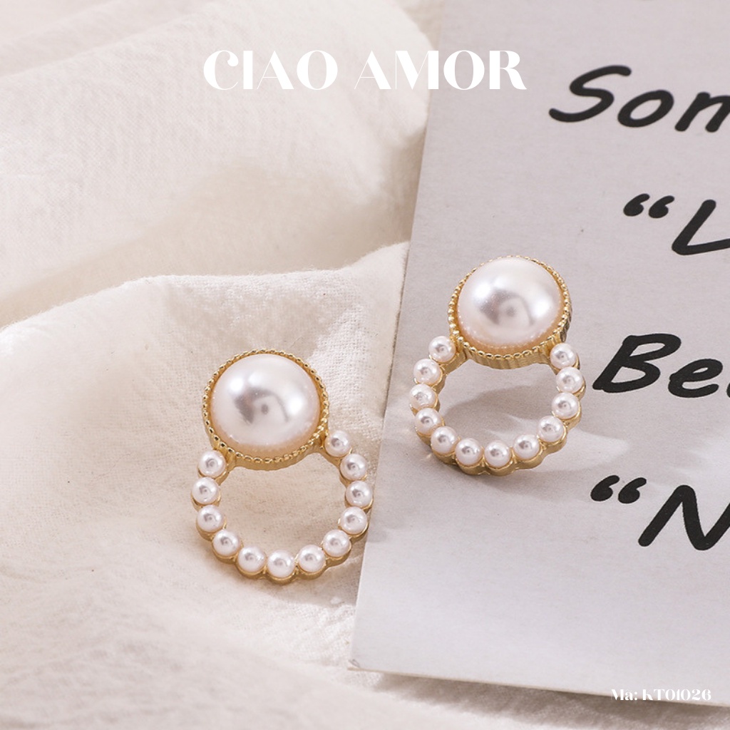 Khuyên tai nữ, Bông tai ngọc trắng to vòng dưới Trang sức Ciao Amor - KT0126