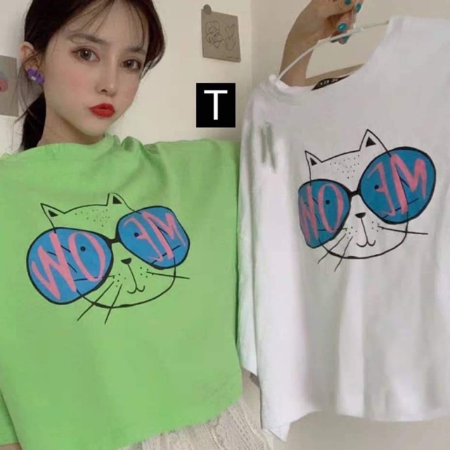 Áo croptop mặt mèo đeo kính DTR0719