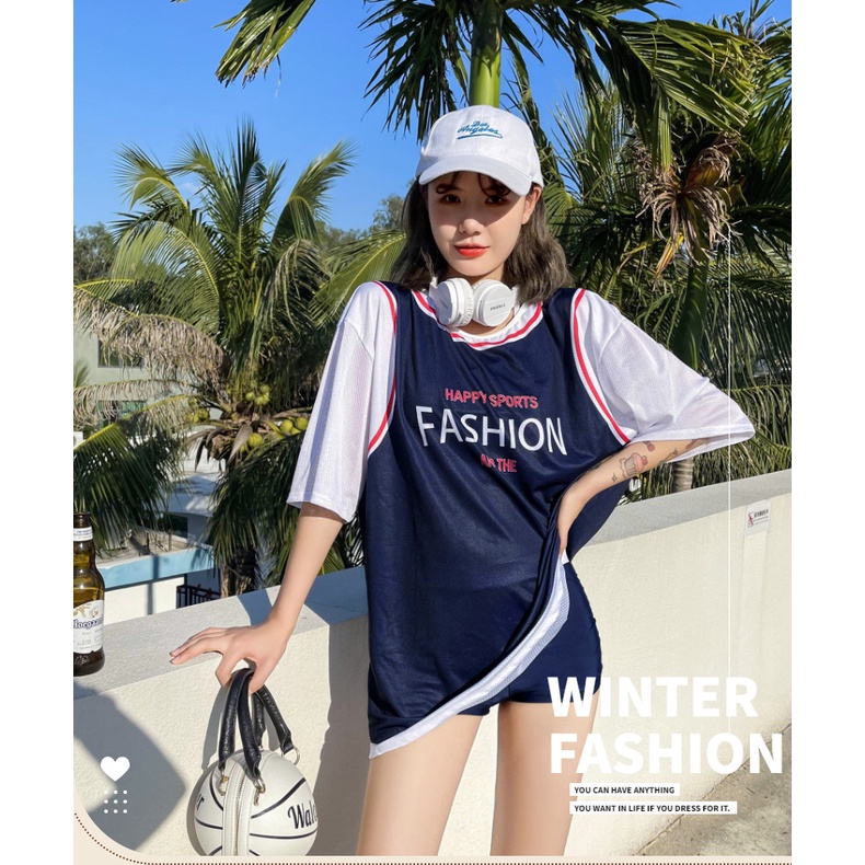 Bộ đồ bơi nữ 3 chi tiết áo lưới phong cách thể thao chất thun đẹp Happy Sport Fashion