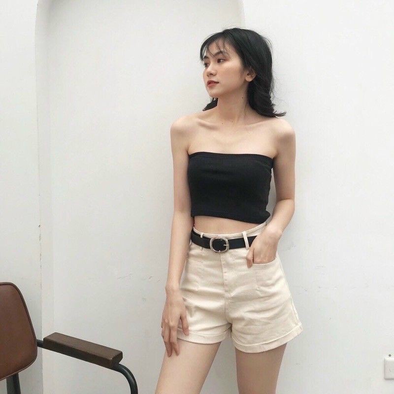 Áo Croptop Nữ Quây Ngang Trơn Ôm Body Màu Đen Trắng Tôn Dáng CHIDU- TA008