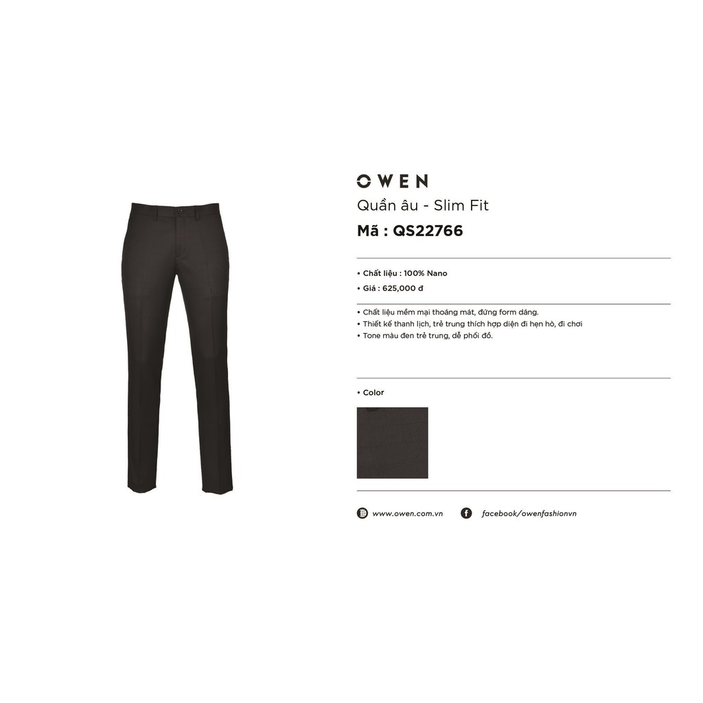 Quần Tây Nam Owen QS22766 Quần Âu Nam Màu Đen Caro Chìm Kiểu Dáng Slim Fit Chất Liệu Nano