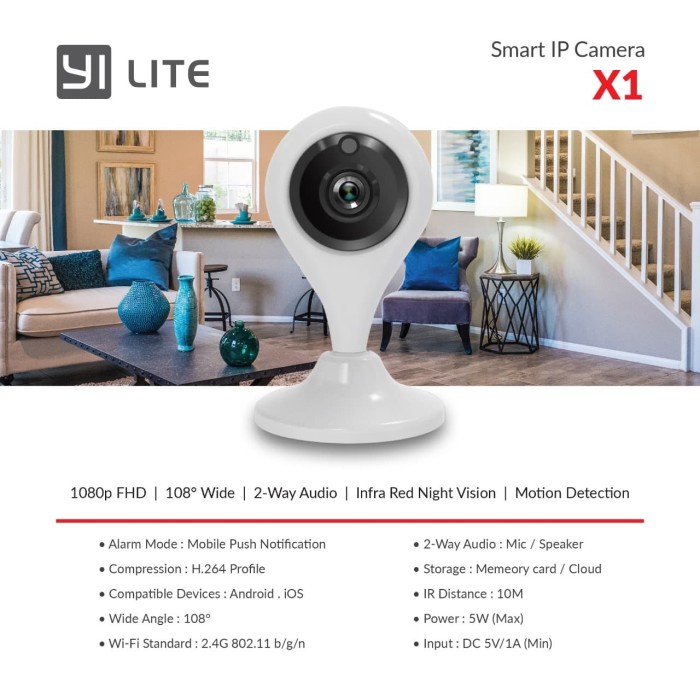 Camera Ip Wifi Xiaomi Cctv Yi Lite X1 1080p Full Hd