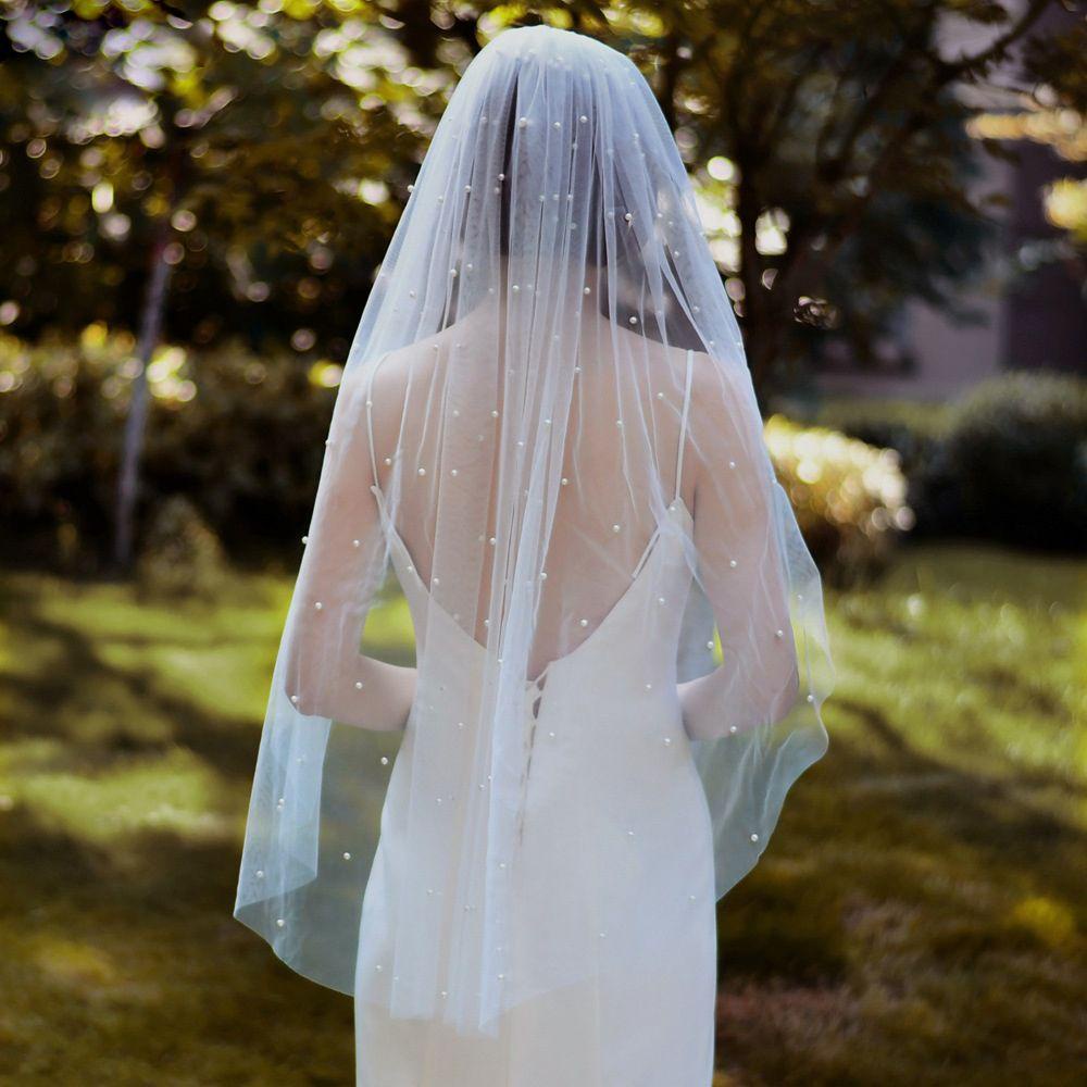 Mạng Che Mặt Hai Lớp Màu Trắng Ngà Đơn Giản Kèm Lược Cho Cô Dâu