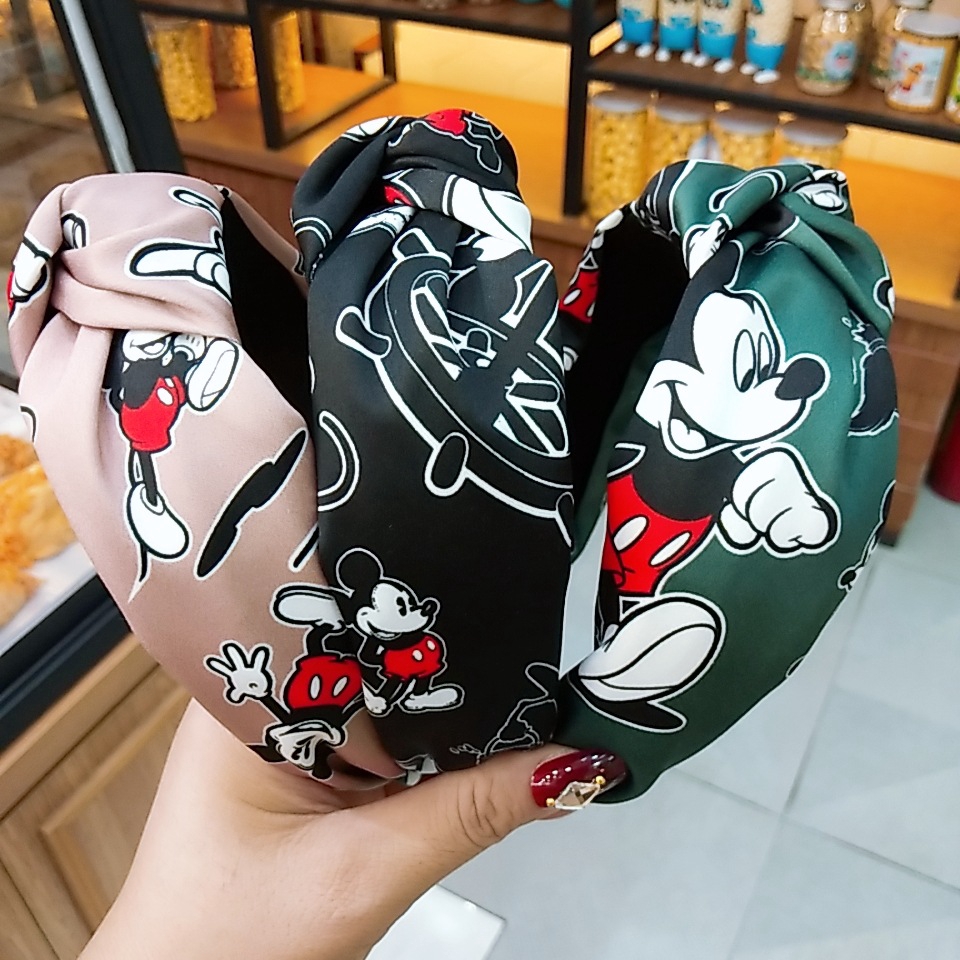 Băng Đô Cài Tóc Hình Chuột Mickey Chất Liệu Satin Cao Cấp