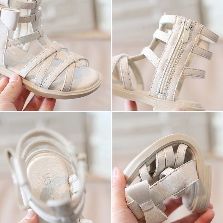 Sandal chiến binh đính nơ ở cạnh cho bé gái - Dép cao cổ có quai đan chéo, đế mềm êm chân chống trượt cho bé