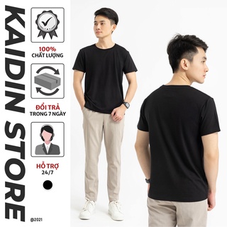 Áo thun đen nam basic, áo phông trơn cổ tròn tay ngắn vải cotton cao cấp KAIDIN Basic Tee - KD11