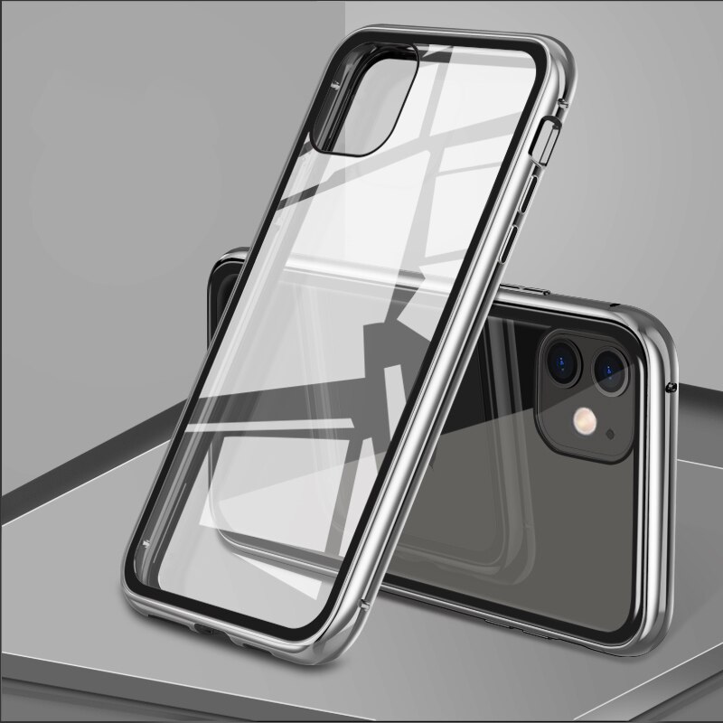Ốp điện thoại kính cường lực hai mặt viền kim loại nam châm thích hợp cho iPhone X XR XS Max 8 7 6 6S Plus SE 2020