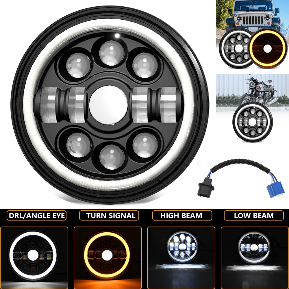Đèn Pha LED H4-H13 7 Inch Cho Xe Mô Tô Harley-Davidson Yamaha Jeep Wrangler CJ Hummer H1 H2