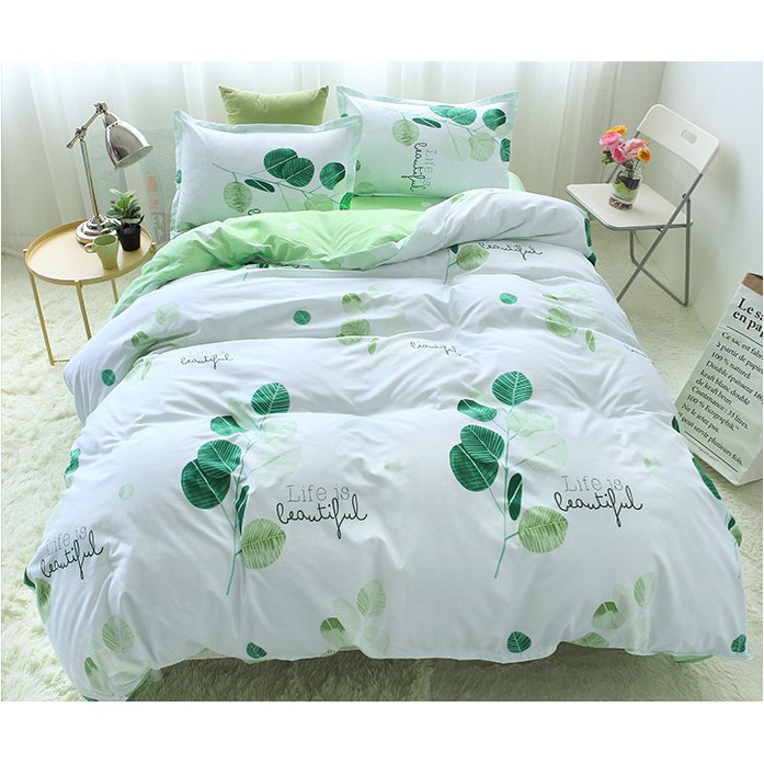Bộ vỏ chăn ga gối poly cotton lá