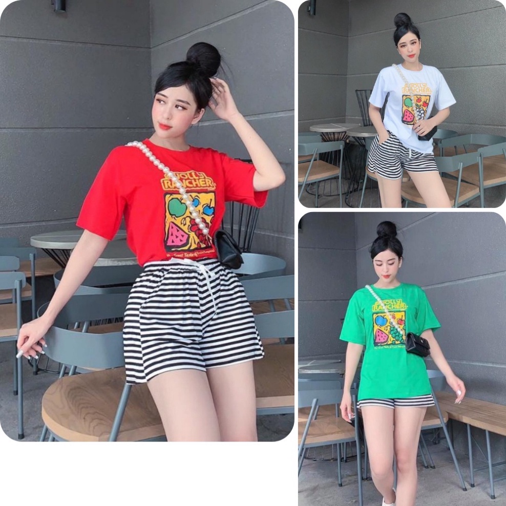 [HCM] Set bộ nữ, set đùi áo thun from rộng 60kg hoạ tiết teen chất cotton co dãn mịn mát SKUS-112