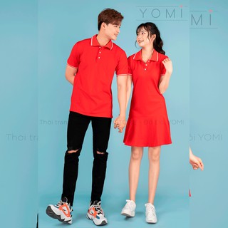 Váy áo đôi polo đuôi cá, đồ đôi thiết kế màu đỏ nổi bật, thích hợp chụp ảnh, đi chơi hẹn hò