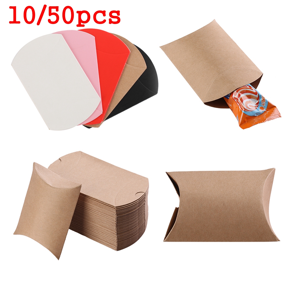 Bộ 10/50 Hộp Giấy Đựng Kẹo Hình Gối Nhiều Màu Dễ Thương Trang Trí Nhà Cửa/Sự Kiện