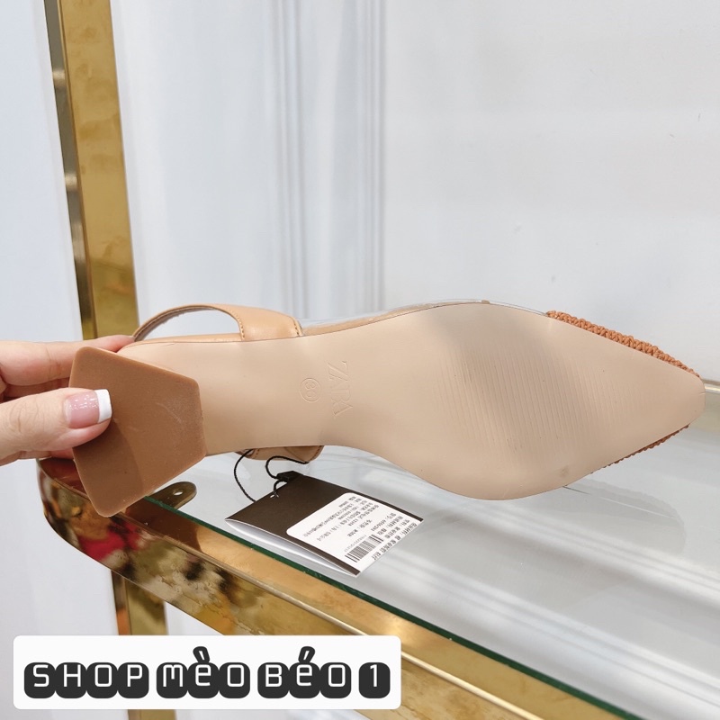 Sandal zara mica mũi vải gót trụ xuất dư fullbox