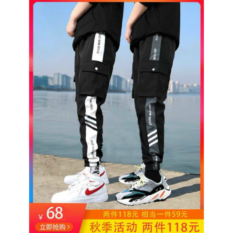 Quần kaki nam túi hộp có sọc thời trang Hàn có kèm video