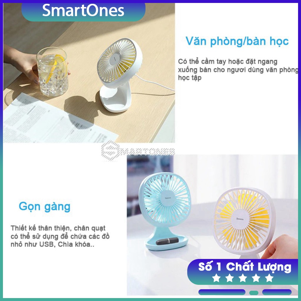 Quạt để bàn Baseus USB Mini Fan cho mùa hè công suất 5w, ba chế độ làm mát với 5 cánh quạt