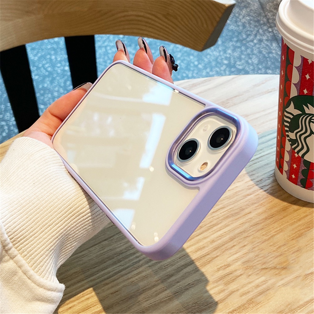 Ốp Điện Thoại Nhựa Cứng Trong Suốt Viền Kim Loại Chống Sốc Cao Cấp Cho iPhone 14 plus 13 Pro 12 11 Pro Max