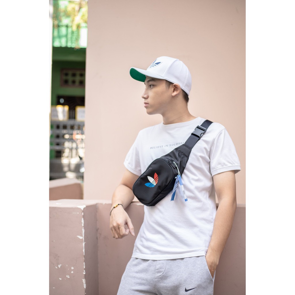 Túi Đeo Chéo B185 Essential Tricolor Waist Bag Black GN5455