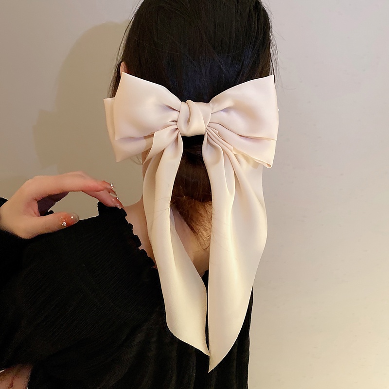 Kẹp Tóc Nơ Dài Bằng Lụa Màu Sắc Trơn Xinh Xắn Dành Cho Nữ