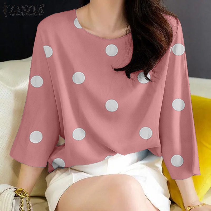 Áo ZANZEA tay lỡ 3/4 in chấm bi thời trang cho nữ