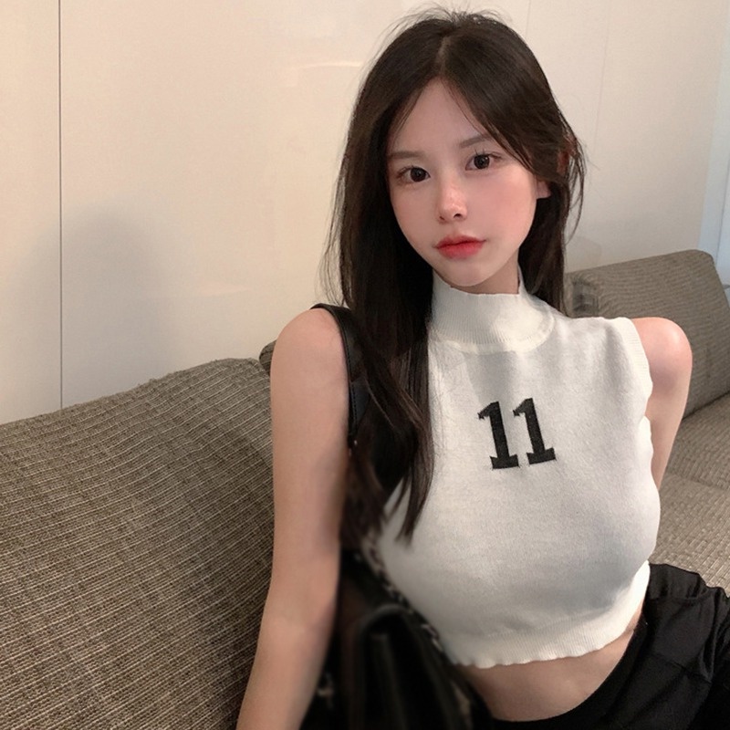 Áo Croptop Dệt Kim Sát Nách Màu Trơn In Chữ Thời Trang Cho Nữ