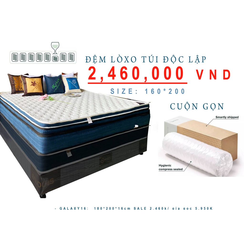KOHAN GALAXY Nệm Lò-xo túi độc lập cuộn gọn