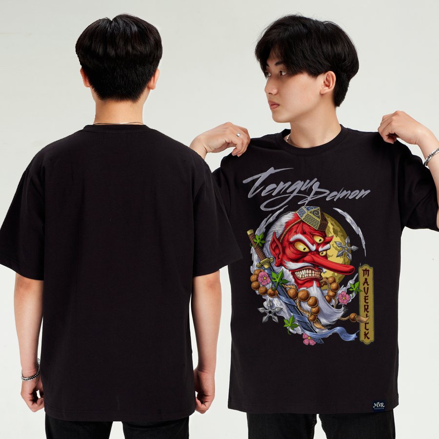 Áo Phông Thun Cotton Phom Rộng In Hình Nhật Bản Japan Demon Tengu Phong Cách Oversize MVR LL3784