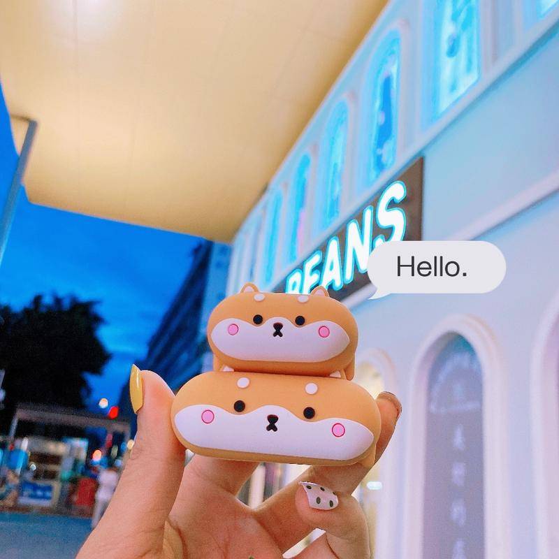 Vỏ bảo vệ hộp sạc tai nghe thích hợp cho Airpods 1 2 3 hình chó corgi husky 3D dễ thương