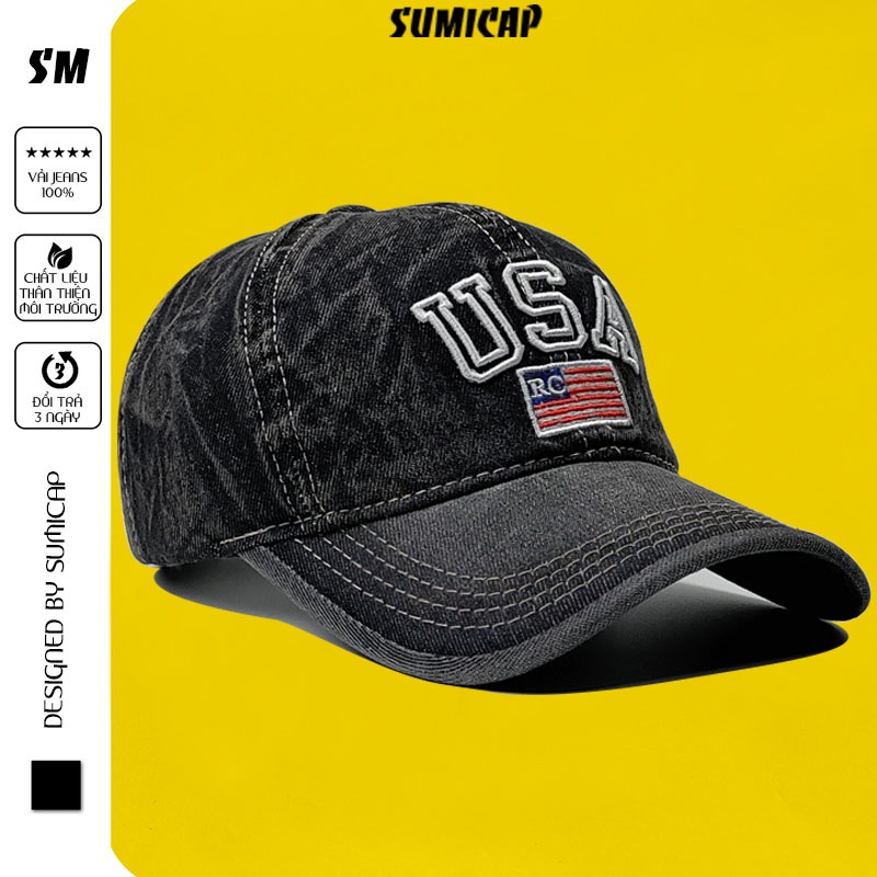 Mũ lưỡi trai nam nữ đẹp cao cấp vải jean bò màu đen cá tính thể thao SUMICAP
