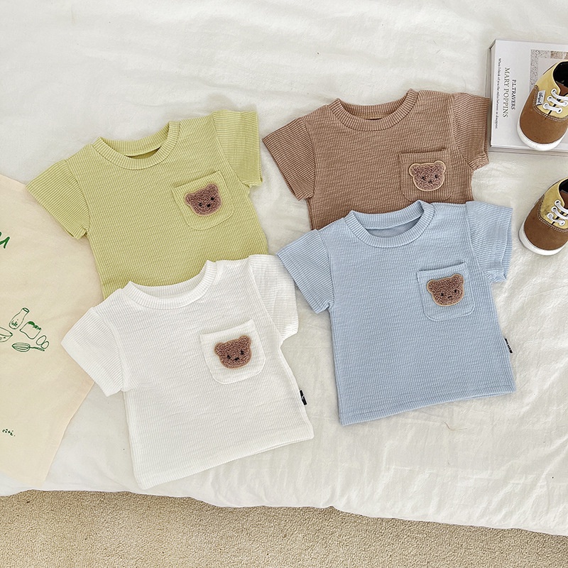 Bộ Quần Short Và Áo Thun Cotton Ngắn Tay Hình Gấu Dễ Thương Cho Bé