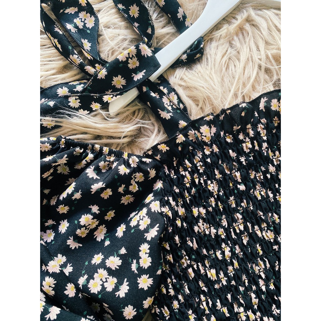 Đầm hoa cúc ulzzang tay bồng bigsize vai nơ 75-110kg