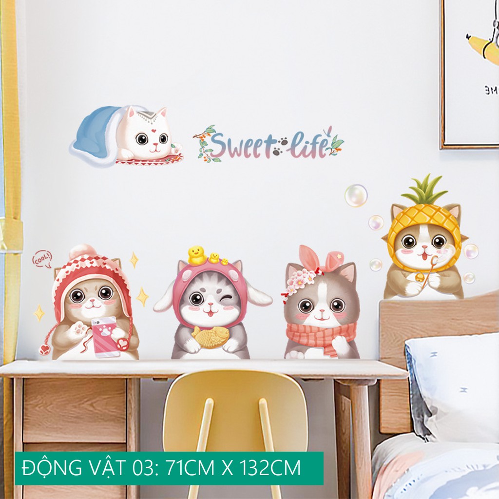 Decal tranh dán tường trang trí động vật dễ thương