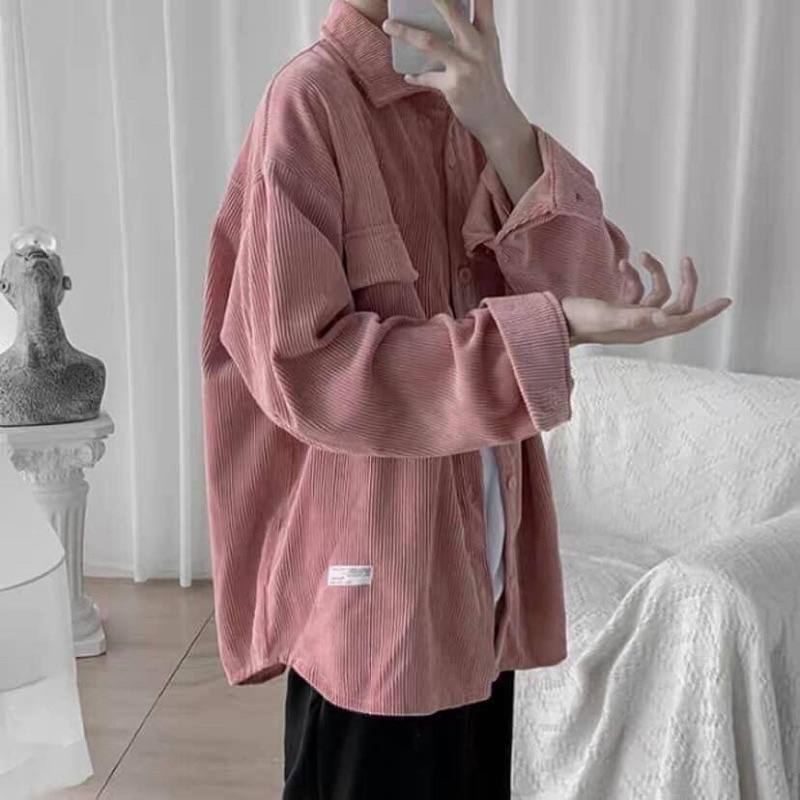 ÁO SƠMI NHUNG TĂM VINTAGE from rộng phong cách unisex nam nữ đều mặc được