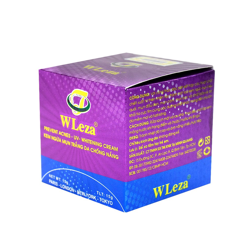 Kem ngừa mụn trắng da chống nắng WLEZA tím - 15g