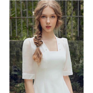 Đầm váy freesize trắng cổ nút ngọc