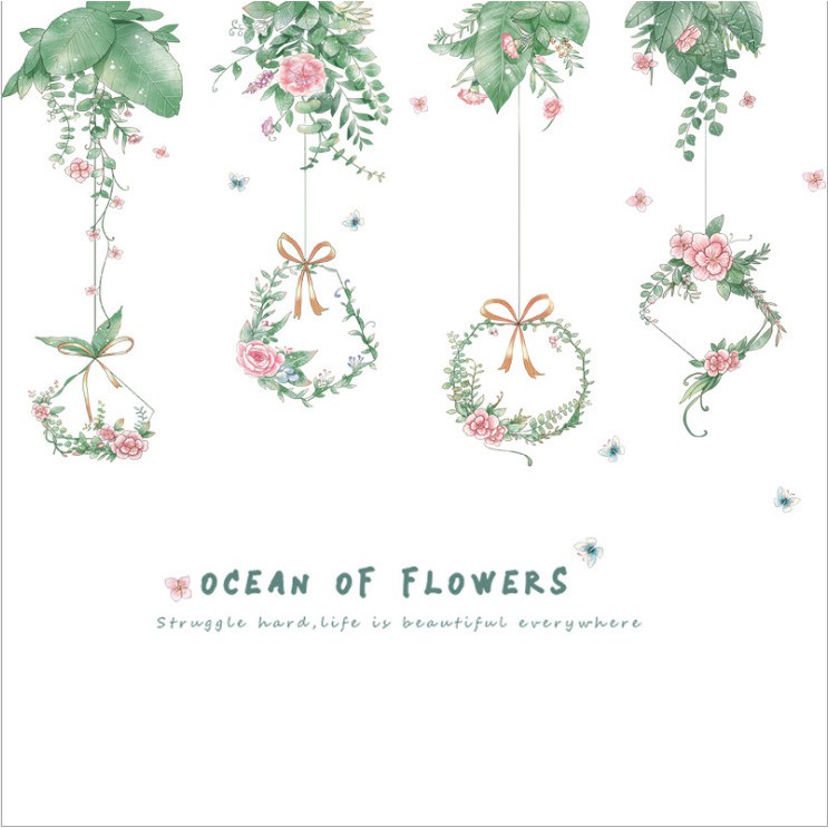 Decal trang trí nhà cửa [GIÁ SĨ] phong cách Hàn Quốc hoa đại dương xanh đẹp AmyShop