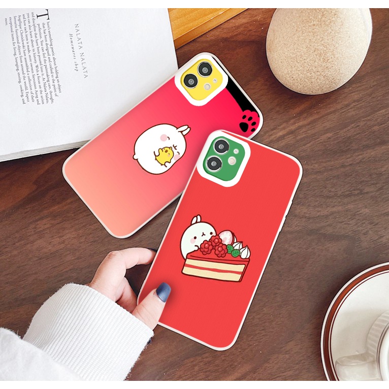 Ốp Iphone vuông cạnh họa tiết thỏ trắng nền đỏ so cool cho iphone 13 13pro 13Promax 12 6 6S 7 8 7Plus 8Plus IX XR XSMAX