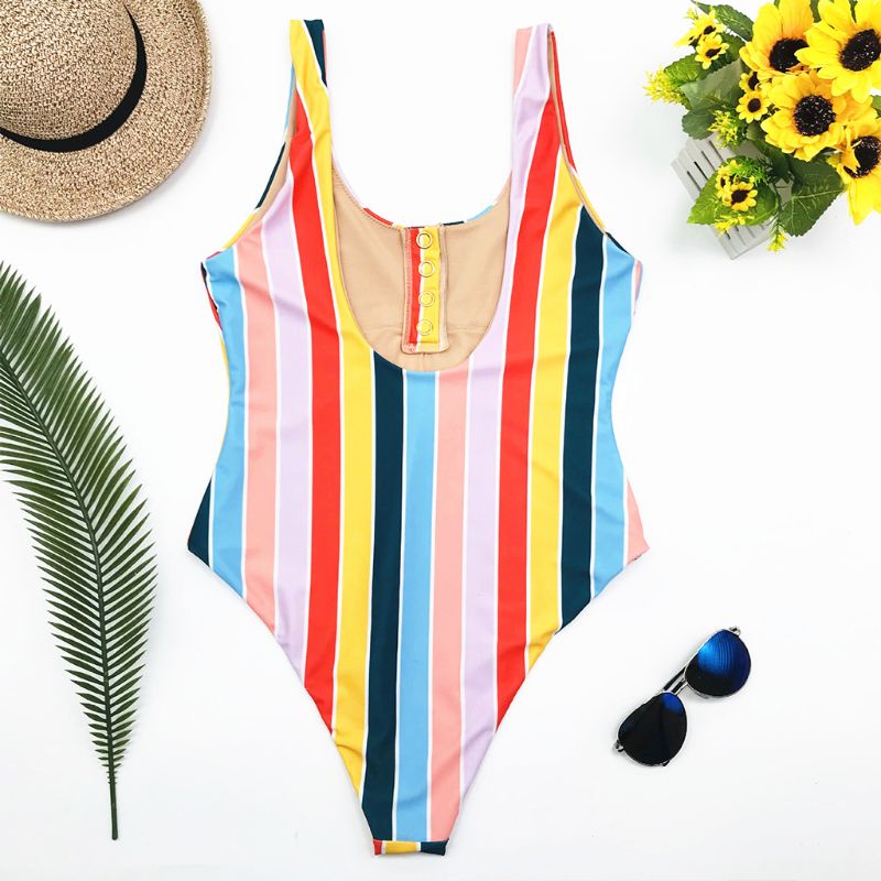 Áo Tắm Một Mảnh Cổ Xẻ Sâu Cài Nút Phía Trước Gợi Cảm Cho Nữ
