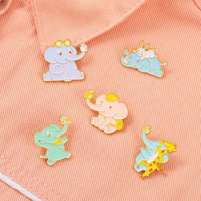 Ghim cài áo QIHE JEWELRY 5 kiểu con voi ngộ nghĩnh tuỳ chọn trang sức quà tặng cho bạn bè