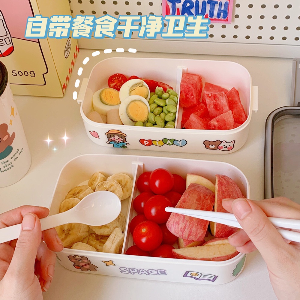 Hộp đựng cơm Sticker 2 tầng văn phòng có thể để lò vi sóng