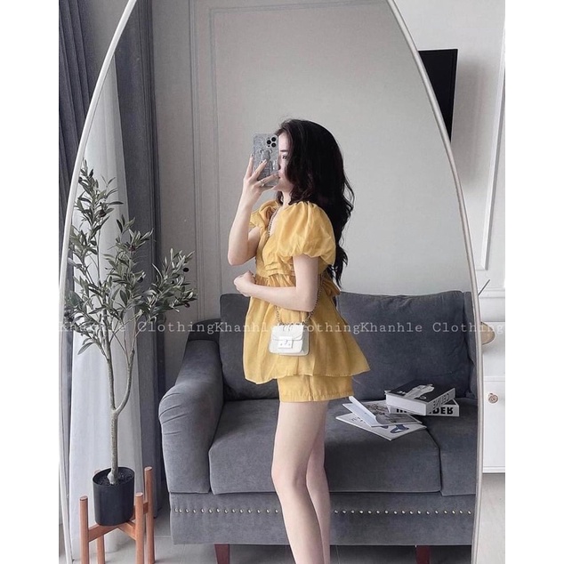 Set tơ tay phồng nơ sau hàng 2 lớp siêu xinh ( ảnh thật)