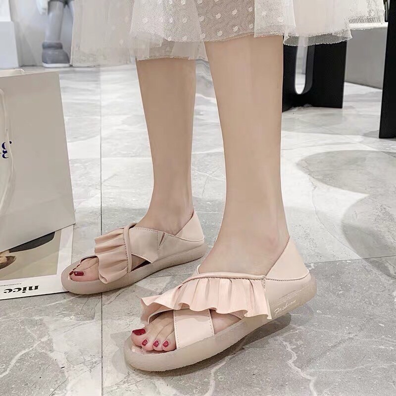 Sandal bánh bèo quai đan chéo, đế trong suốt siêu mềm