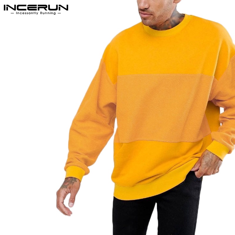 Áo INCERUN dài tay cổ tròn phong cách đơn giản hợp thời trang cho nam