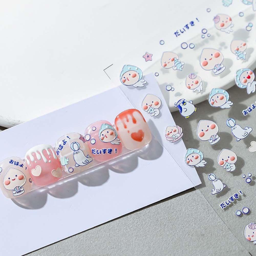 Miếng Dán Trang Trí Móng Tay Tự Dính Họa Tiết Dâu Tây Hoạt Hình 5D Dễ Thương DIY