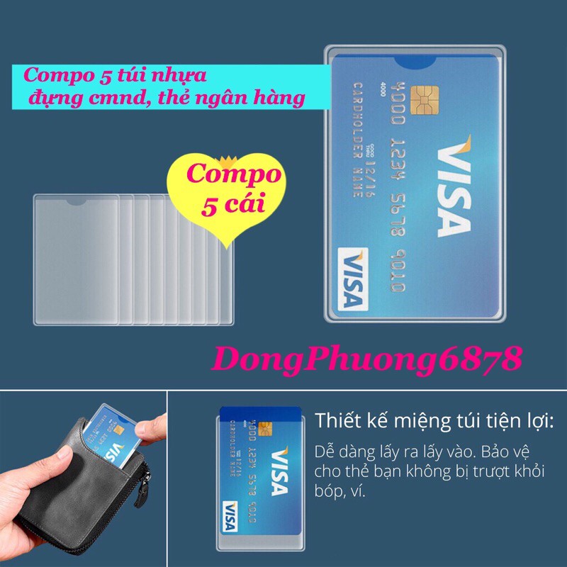 Túi đựng thẻ căn cước công dân, bằng lái xe, ATM, Card visit, CMND compo 5 cái