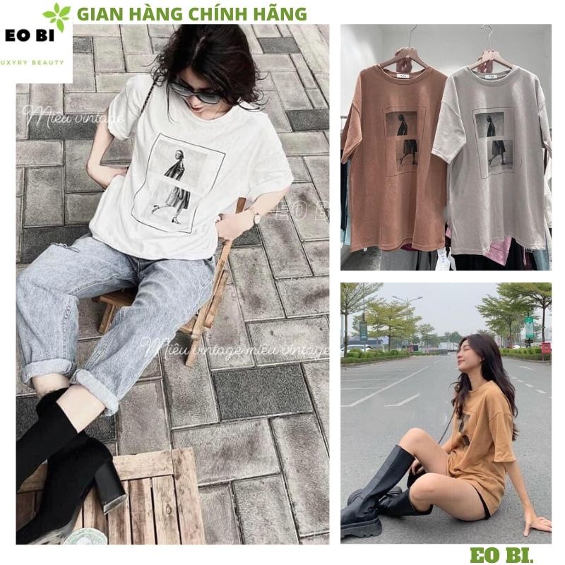 Áo thun cộc tay nữ dáng rộng form to unisex -hình cô gái chất cottong mềm mịn mát mùa hè ulzzang -EOBI